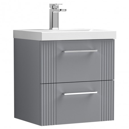 Deco Satin Grey 500mm Wall Hung 2 Drawer Vanity Unit with Mid-Edge Basin