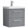 Deco Satin Grey 500mm Wall Hung 2 Drawer Vanity Unit with Mid-Edge Basin