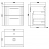Deco Satin Grey 500mm Wall Hung 2 Drawer Vanity Unit with Mid-Edge Basin - Technical Drawing