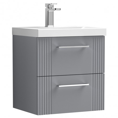 Deco Satin Grey 500mm Wall Hung 2 Drawer Vanity Unit with Thin-Edge Basin