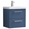 Deco Satin Blue 500mm Wall Hung 2 Drawer Vanity Unit with Mid-Edge Basin