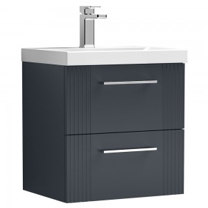 Deco 500mm Wall Hung 2 Drawer Vanity Unit with Mid-Edge Basin - Soft Black
