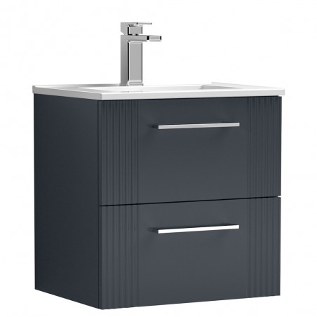 Deco 500mm Wall Hung 2 Drawer Vanity Unit with Minimalist Basin - Soft Black