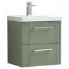 Deco Satin Reed Green 500mm Wall Hung 2 Drawer Vanity Unit with Mid-Edge Basin