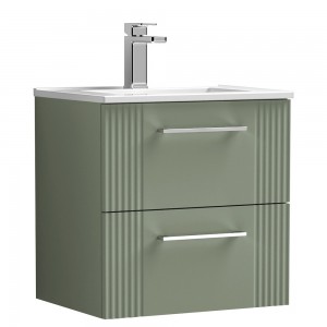 Deco Satin Reed Green 500mm Wall Hung 2 Drawer Vanity Unit with Minimalist Basin