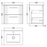 Deco Satin Reed Green 500mm Wall Hung 2 Drawer Vanity Unit with Minimalist Basin - Technical Drawing