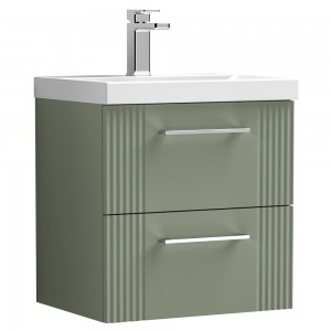 Deco Satin Reed Green 500mm Wall Hung 2 Drawer Vanity Unit with Thin-Edge Basin