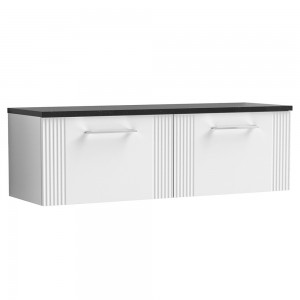Deco 1200mm Wall Hung 2 Drawer Vanity Unit & Laminate Worktop - Satin White/Sparkle Black