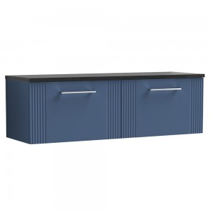 Deco 1200mm Wall Hung 2 Drawer Vanity Unit & Laminate Worktop - Satin Blue/Sparkle Black