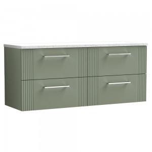 Deco 1200mm Wall Hung 4 Drawer Vanity Unit & Laminate Worktop - Satin Green/Sparkle White