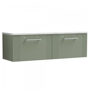 Deco 1200mm Wall Hung 2 Drawer Vanity Unit & Laminate Worktop - Satin Green/Sparkle White