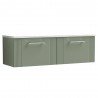 Deco 1200mm Wall Hung 2 Drawer Vanity Unit & Laminate Worktop - Satin Green/Sparkle White