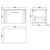 Deco 600mm Wall Hung Single Drawer Vanity Unit & Laminate Worktop - Satin Grey/Carrera Marble - Technical Drawing