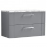 Deco 800mm Wall Hung 2 Drawer Vanity Unit & Laminate Worktop - Satin Grey/Carrera Marble