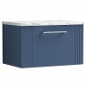 Deco 600mm Wall Hung Single Drawer Vanity Unit & Laminate Worktop - Satin Blue/Carrera Marble