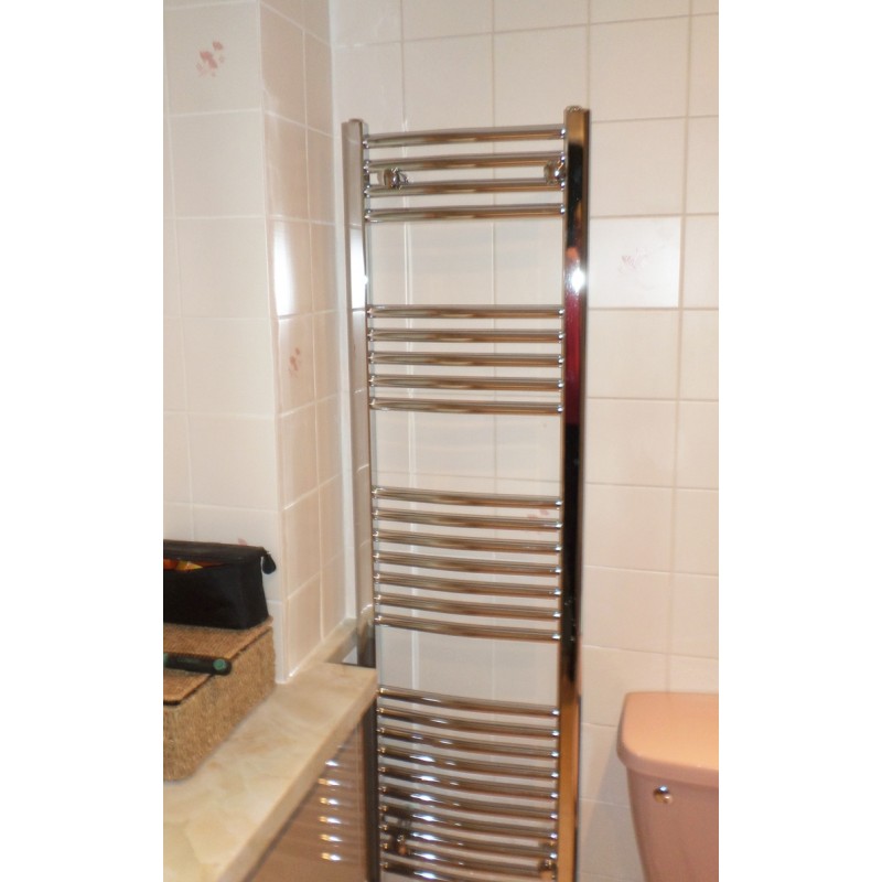 400mm (w)  x 1400mm (h) Electric Curved Chrome Towel Rail (Single Heat or Thermostatic Option)