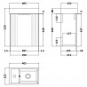 Deco 400mm Compact Wall Hung 1 Door Vanity Unit with Basin - Satin White - Technical Drawing