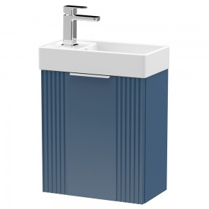 Deco 400mm Compact Wall Hung 1 Door Vanity Unit with Basin - Satin Blue