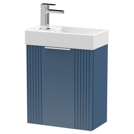 Deco 400mm Compact Wall Hung 1 Door Vanity Unit with Basin - Satin Blue