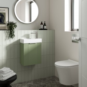 Deco 400mm Compact Wall Hung 1 Door Vanity Unit with Basin - Satin Green