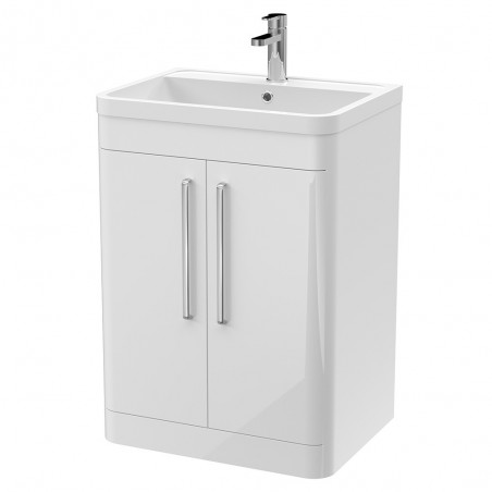 Parade 600mm Freestanding 2 Door Vanity Unit with Polymarble Basin - Gloss White