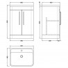 Parade 600mm Freestanding 2 Door Vanity Unit with Polymarble Basin - Gloss White - Technical Drawing