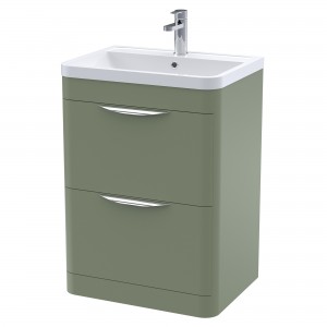Parade 600mm Freestanding 2 Drawer Vanity Unit with Polymarble Basin - Satin Green