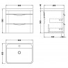 Parade 600mm Wall Hung 2 Drawer Vanity Unit with Polymarble Basin - Satin Green - Technical Drawing