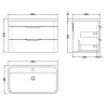 Parade 800mm Wall Hung 2 Drawer Vanity Unit with Polymarble Basin - Satin Green - Technical Drawing