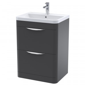 Parade 600mm Freestanding 2 Drawer Vanity Unit with Polymarble Basin - Soft Black