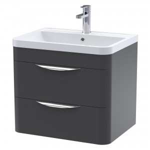 Parade 600mm Wall Hung 2 Drawer Vanity Unit with Polymarble Basin - Soft Black