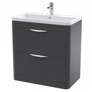 Parade 800mm Freestanding 2 Drawer Vanity Unit with Polymarble Basin - Soft Black