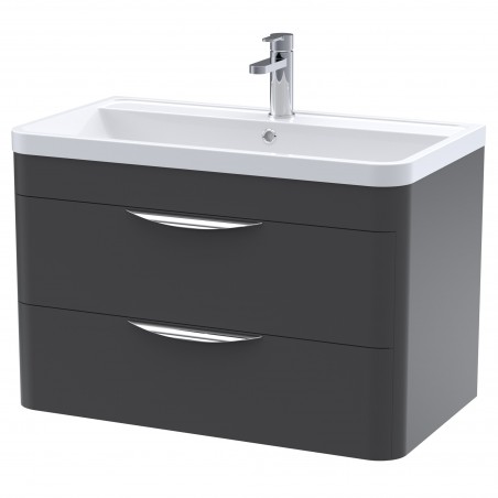 Parade 800mm Wall Hung 2 Drawer Vanity Unit with Polymarble Basin - Soft Black