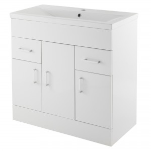 Eden Gloss White Floor Standing 800mm (w) x 840mm (h) x 390mm (d) Cabinet & Basin