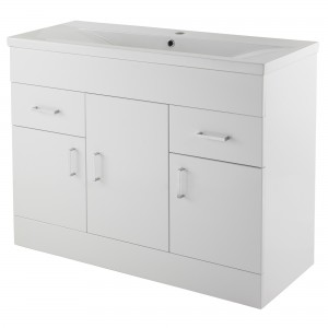 Eden Gloss White Floor Standing 1000mm (w) x 840mm (h) x 390mm (d) Cabinet & Basin