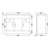Eden Gloss White Floor Standing 1000mm (w) x 818mm (h) x 400mm (d) Cabinet & Basin - Technical Drawing