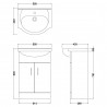 Mayford Gloss White Floor Standing 550mm (w) x 836mm (h) x 430mm (d) Cabinet & Basin - Technical Drawing