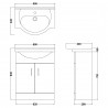Mayford Gloss White Floor Standing 650mm (w) x 836mm (h) x 446mm (d) Cabinet & Basin - Technical Drawing