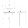 Mayford Gloss White Floor Standing 650mm (w) x 836mm (h) x 446mm (d) Cabinet & Basin - Technical Drawing