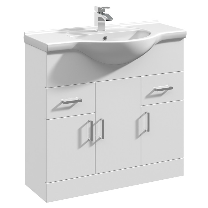 Mayford Gloss White 855mm (w) x 836mm (h) x 485mm (d) Floor Standing 850mm Cabinet & Basin