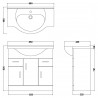 Mayford Gloss White 855mm (w) x 836mm (h) x 485mm (d) Floor Standing 850mm Cabinet & Basin - Technical Drawing