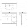 Mayford Gloss White 1050mm (w) x 836mm (h) x 485mm (d) Floor Standing 1050mm Cabinet & Basin - Technical Drawing