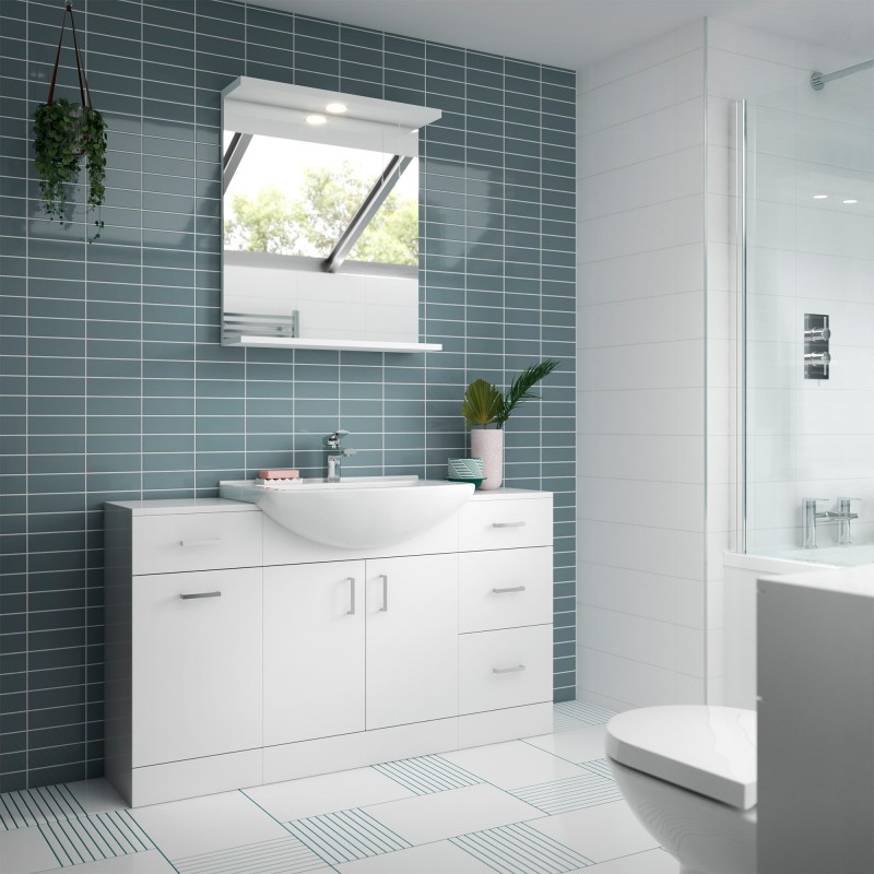 Mayford Gloss White 1200mm (w) x 836mm (h) x 480mm (d) Floor Standing 1200mm Cabinet & Basin - Insitu