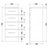 Mayford Gloss White 300mm (w) x 766mm (h) x 300mm (d) 4 Drawer Unit - Technical Drawing
