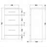 Mayford Gloss White 350mm (w) x 766mm (h) x 300mm (d) 3 Drawer Unit - Technical Drawing