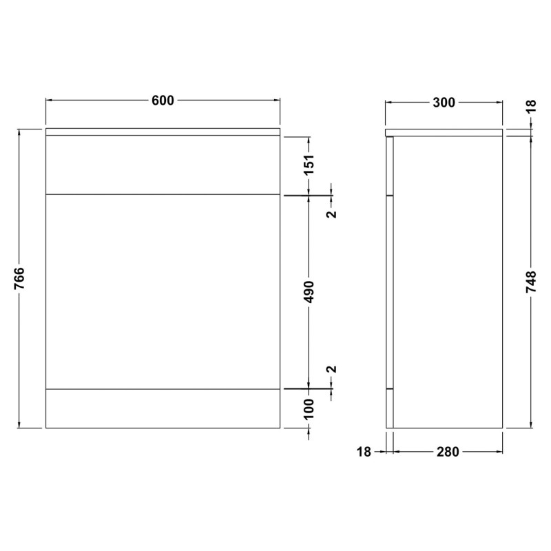 Mayford Gloss White 600mm (w) x 766mm (h) x 300mm (d) Toilet Unit - Technical Drawing