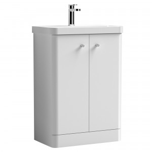 Core Gloss White 600mm (w) x 864mm (h) x 355mm (d) 2 Door Floor Standing Vanity & Basin