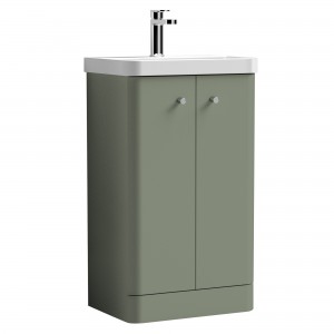 Core 500mm Freestanding 2 Door Vanity Unit with Thin Edge Basin - Satin Green