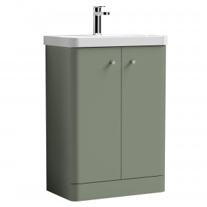Core 600mm Freestanding 2 Door Vanity Unit with Thin Edge Basin - Satin Green