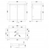 Core 600mm Wall Hung 2 Door Vanity Unit with Thin Edge Basin - Soft Black - Technical Drawing